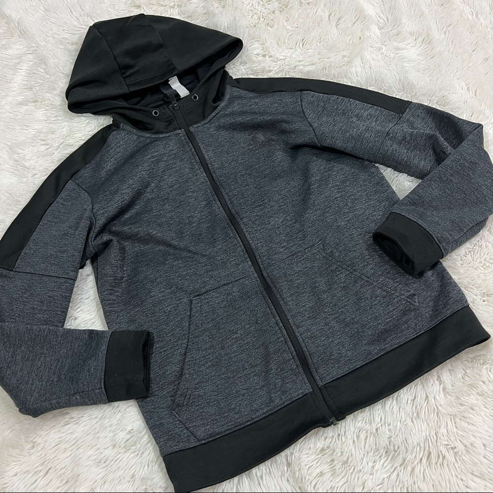 Adidas Black & Gray Full-Zip Hooded Jacket Woman’s Size medium